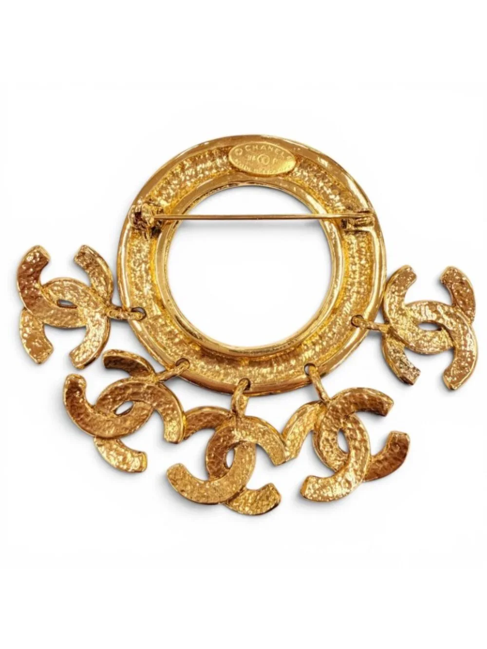 Chanel Vintage 5 CC Logo Circle Swing Brooch Gold French